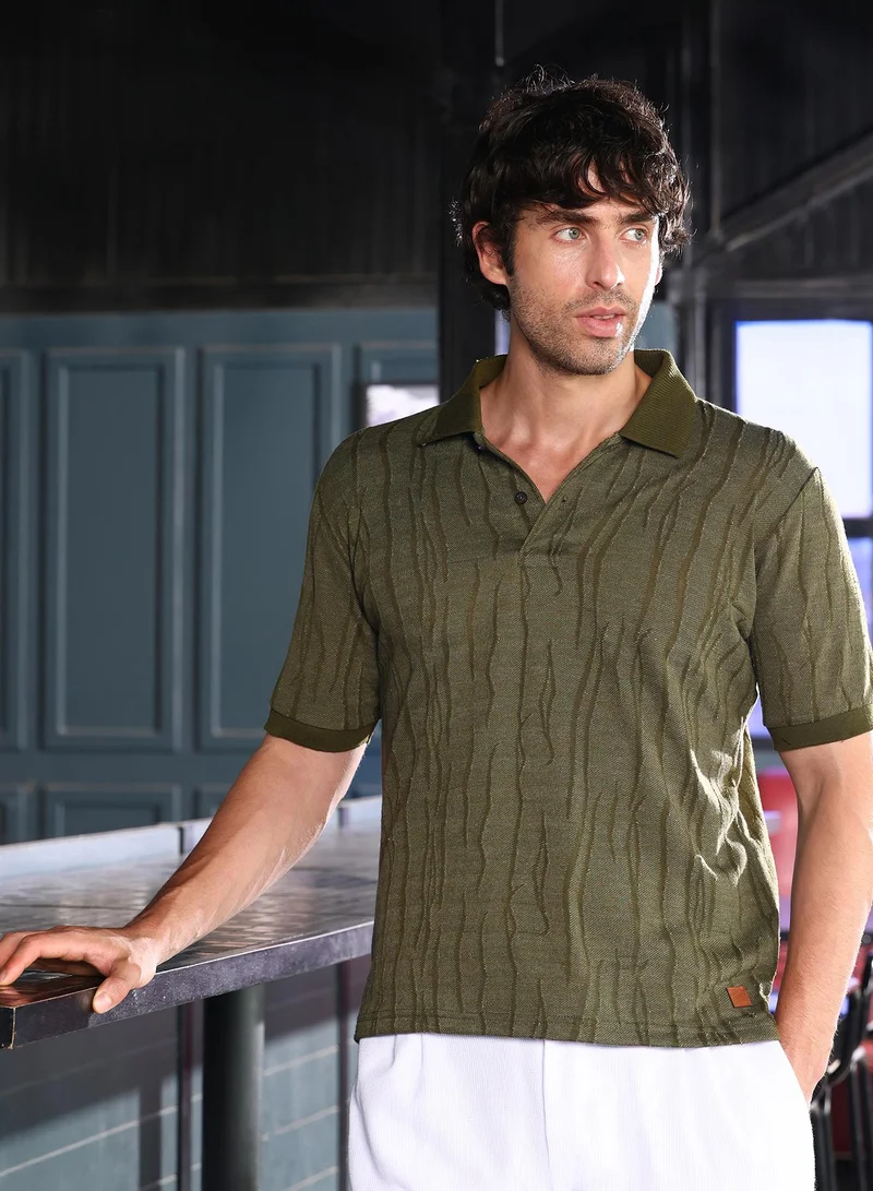 كامبوس سوترا تيشيرت بولو رجالي بنقش جاكار مضلع