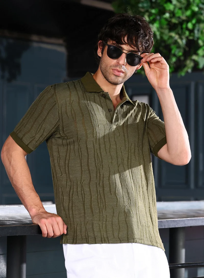 كامبوس سوترا تيشيرت بولو رجالي بنقش جاكار مضلع