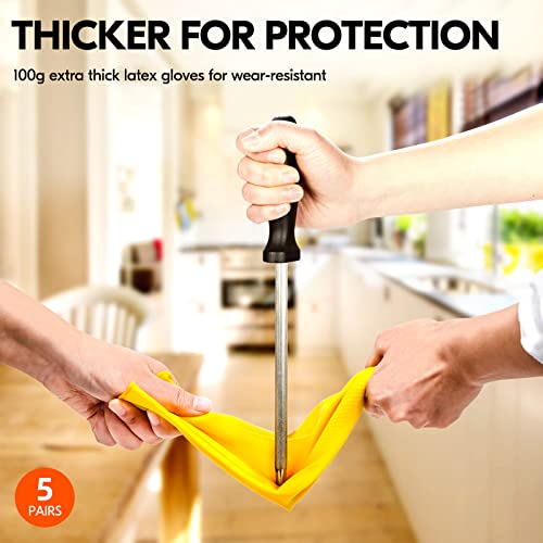 Vgo... 5-Pairs Reusable Household Gloves, Rubber Dishwashing gloves, Extra Thickness, Long Sleeves, Kitchen Cleaning, Working, Painting, Gardening, Pet Care (Size S, Yellow, HH4601) - Image 3
