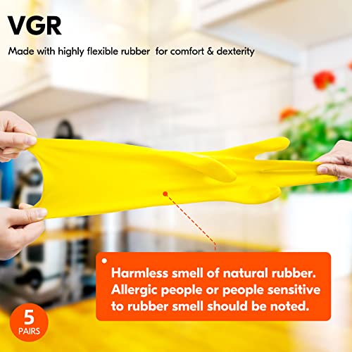 Vgo... 5-Pairs Reusable Household Gloves, Rubber Dishwashing gloves, Extra Thickness, Long Sleeves, Kitchen Cleaning, Working, Painting, Gardening, Pet Care (Size S, Yellow, HH4601) - Image 4