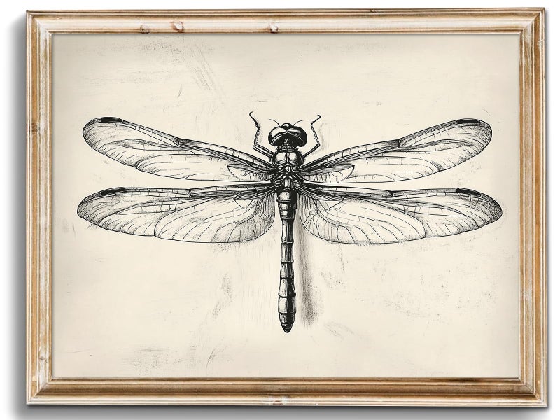 uniro Vintage Dragonfly Sketch Wall Art Prints Farmhouse Decor Neutral Insect Animal Wall Decor, Antique Dragonfly Sketch Drawing Canvas Oil Painting Vintage Artwork Pictures for Bedroom Living Room Decor (8" x 10"-UNFRAMED) - Image 1