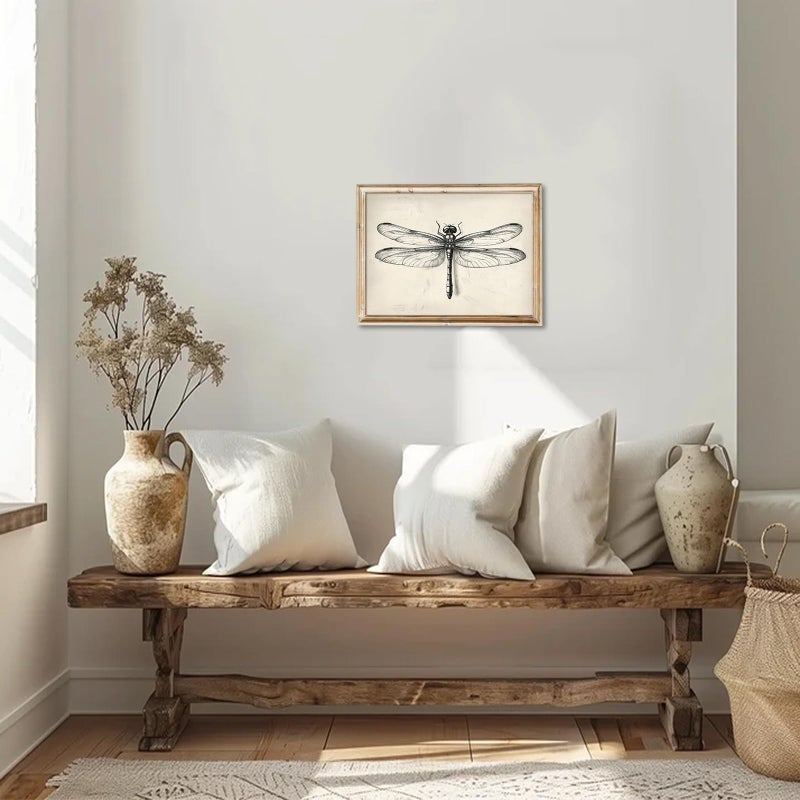 uniro Vintage Dragonfly Sketch Wall Art Prints Farmhouse Decor Neutral Insect Animal Wall Decor, Antique Dragonfly Sketch Drawing Canvas Oil Painting Vintage Artwork Pictures for Bedroom Living Room Decor (8" x 10"-UNFRAMED) - Image 4