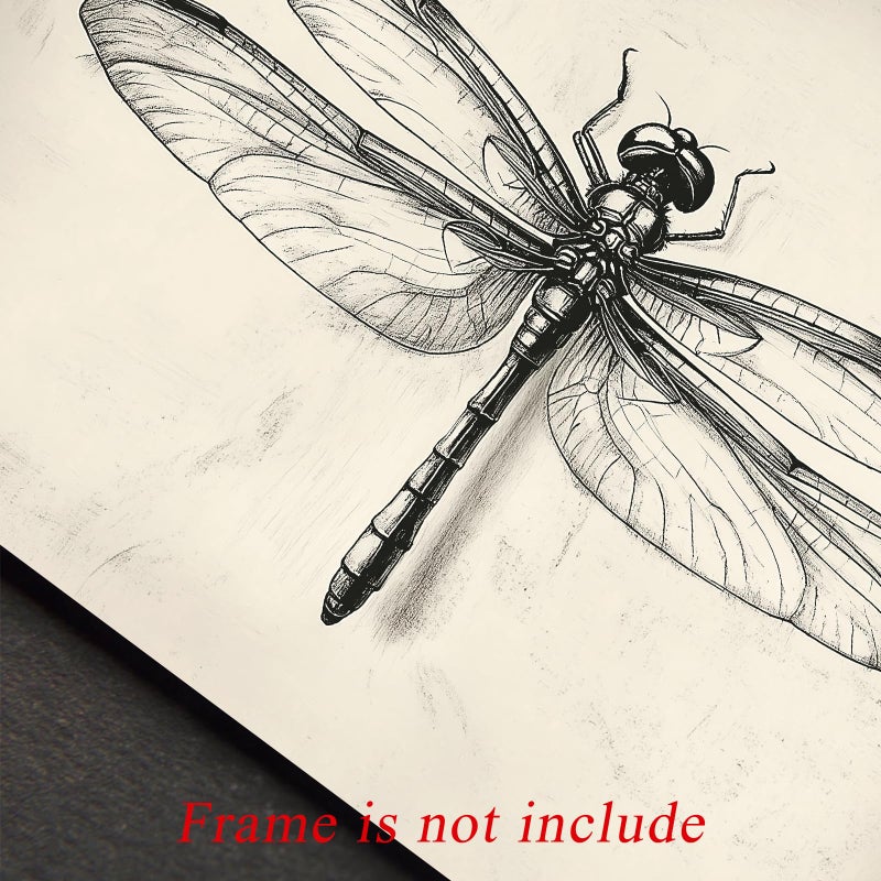 uniro Vintage Dragonfly Sketch Wall Art Prints Farmhouse Decor Neutral Insect Animal Wall Decor, Antique Dragonfly Sketch Drawing Canvas Oil Painting Vintage Artwork Pictures for Bedroom Living Room Decor (8" x 10"-UNFRAMED) - Image 3