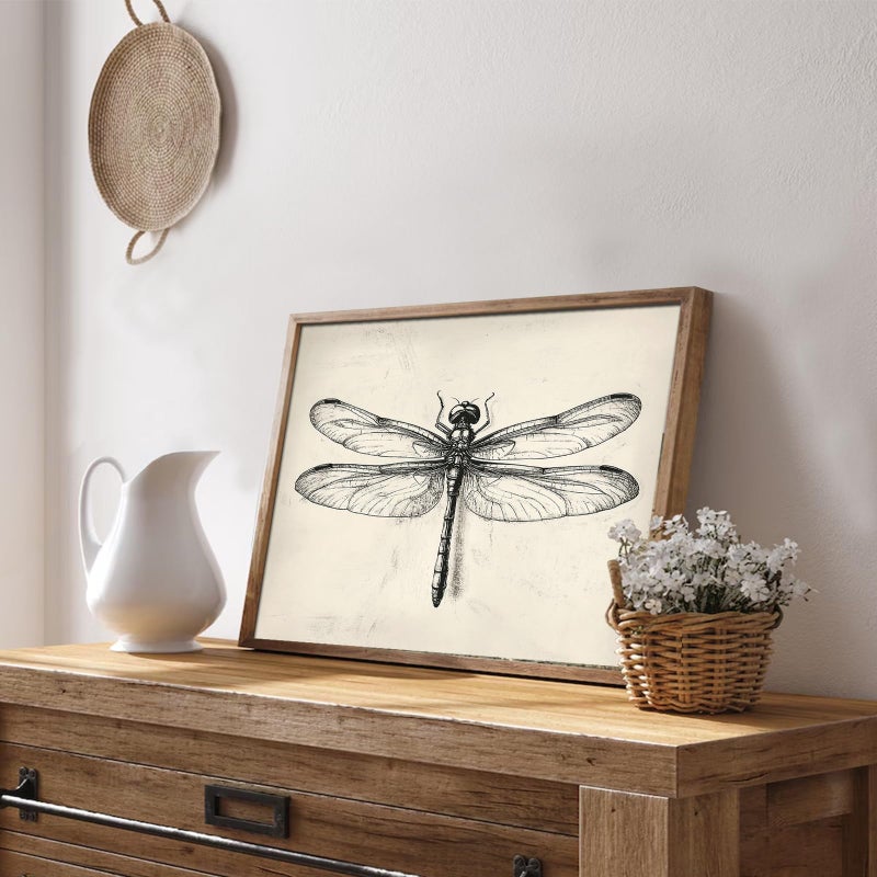 uniro Vintage Dragonfly Sketch Wall Art Prints Farmhouse Decor Neutral Insect Animal Wall Decor, Antique Dragonfly Sketch Drawing Canvas Oil Painting Vintage Artwork Pictures for Bedroom Living Room Decor (8" x 10"-UNFRAMED) - Image 5