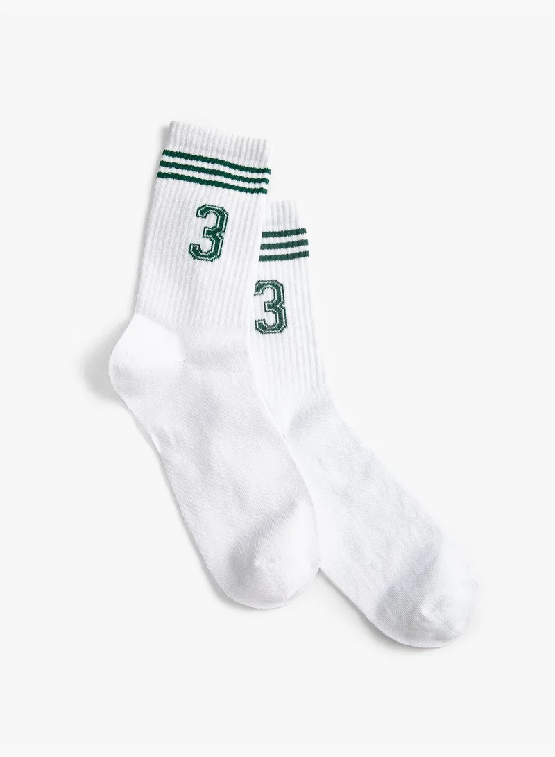 KOTON College Socket Socks Embroidered Detailed