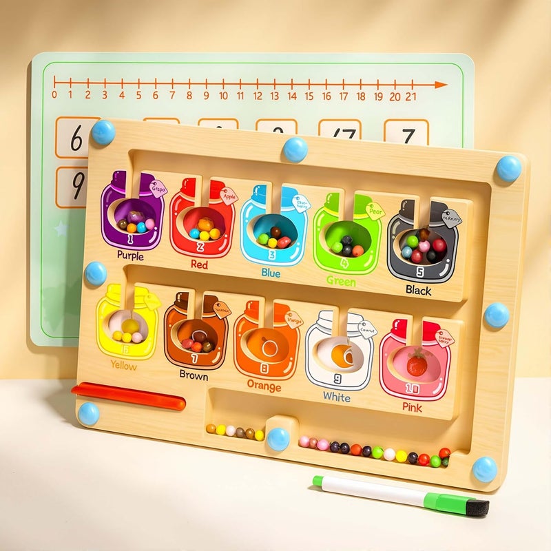 EDUTREE Magnetic Color & Number Maze – Montessori Wooden Puzzle Board for Toddlers – Fine Motor Skills & Counting Learning Toy for Boys & Girls Ages 3-5 - Image 1