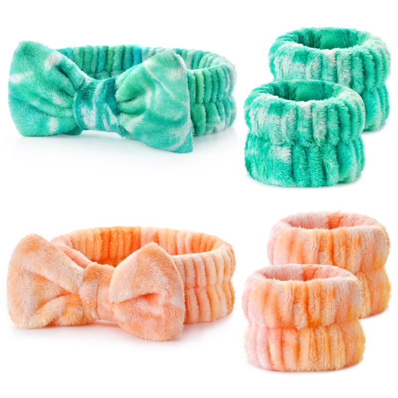 Wteehn 6PCS Spa Headband and Wristband Set for Face Washing, Soft Microfiber Skincare Hairband with Bow, Soft Absorbent Wrist Towels for Women Girls, For Makeup, Facial, Shower, Yoga - Image 1