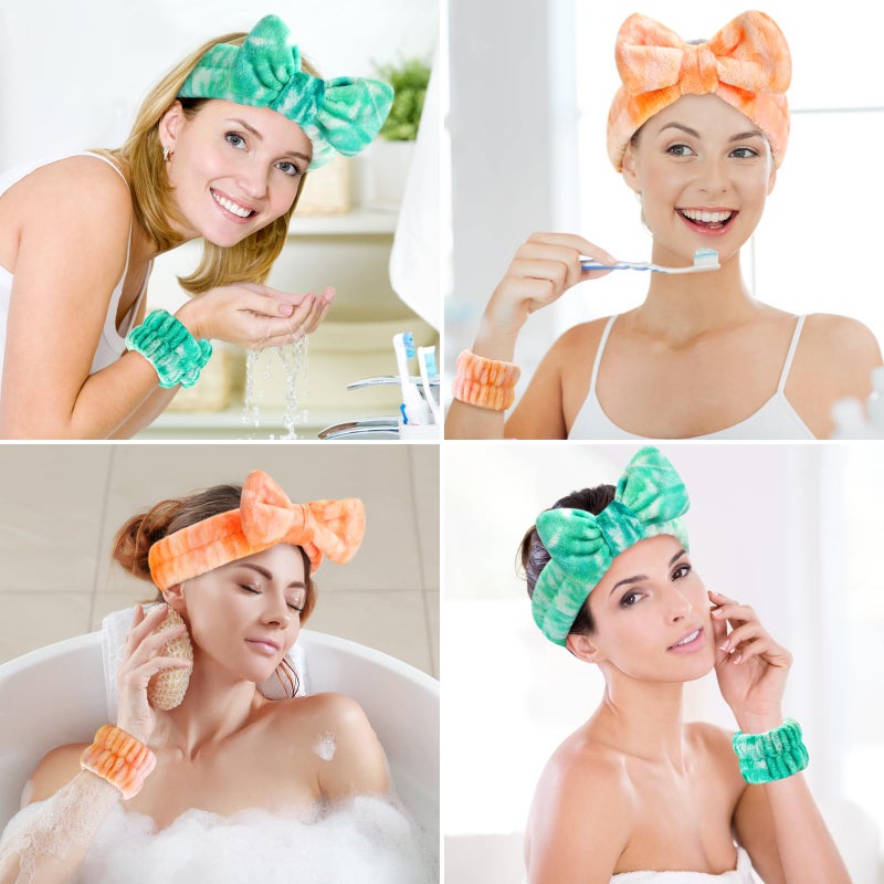 Wteehn 6PCS Spa Headband and Wristband Set for Face Washing, Soft Microfiber Skincare Hairband with Bow, Soft Absorbent Wrist Towels for Women Girls, For Makeup, Facial, Shower, Yoga - Image 5