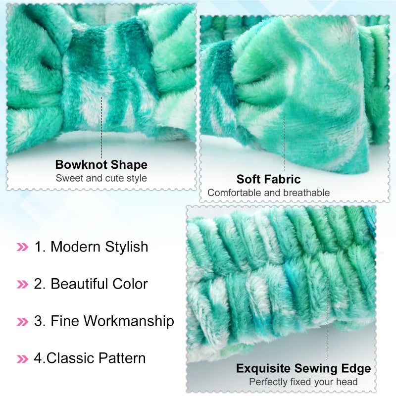 Wteehn 6PCS Spa Headband and Wristband Set for Face Washing, Soft Microfiber Skincare Hairband with Bow, Soft Absorbent Wrist Towels for Women Girls, For Makeup, Facial, Shower, Yoga - Image 3
