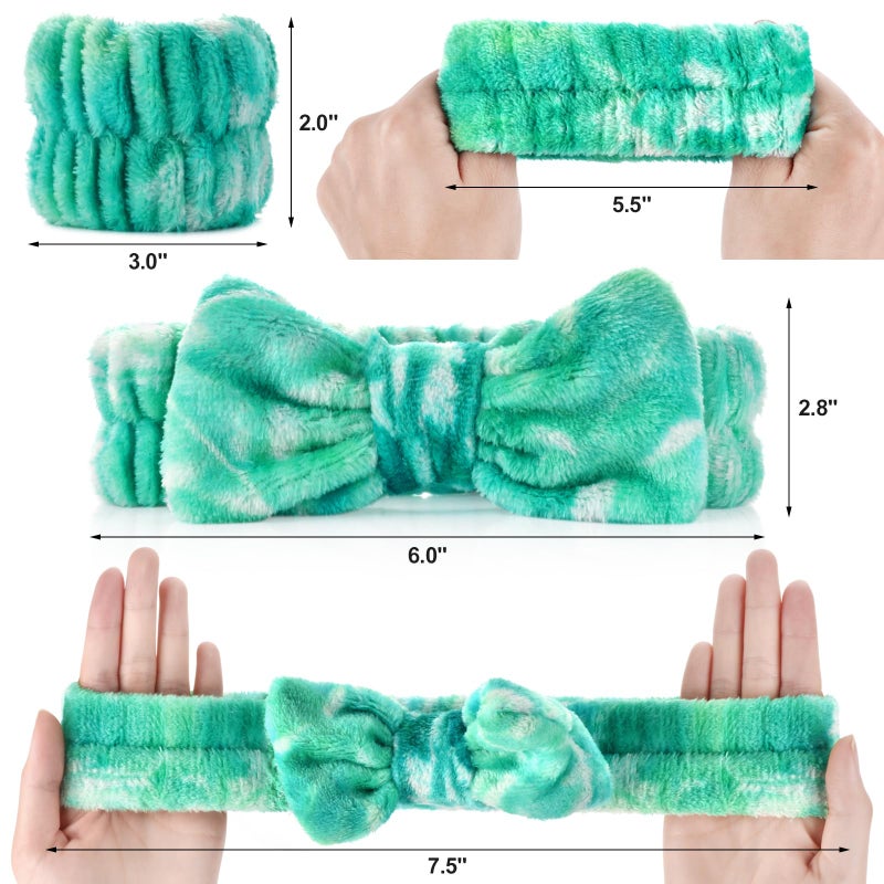 Wteehn 6PCS Spa Headband and Wristband Set for Face Washing, Soft Microfiber Skincare Hairband with Bow, Soft Absorbent Wrist Towels for Women Girls, For Makeup, Facial, Shower, Yoga - Image 2
