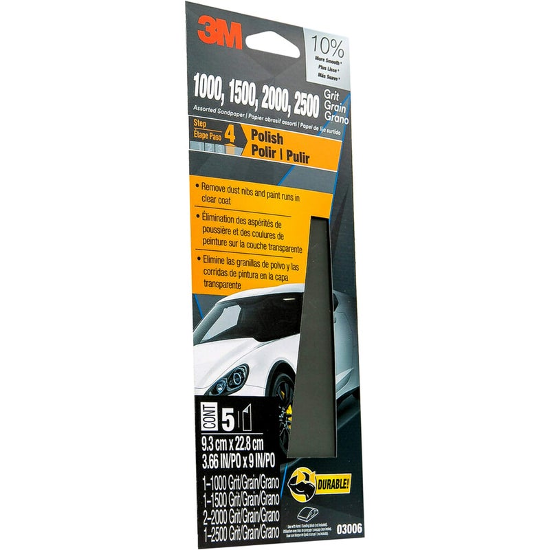 3M Wetordry™ Sandpaper, 5 Sheets, 3-2/3 in x 9 in, Assorted Grits (1000 / 1500 / 2000 / 2500), Use for Wet and Dry Sanding, Longer Lasting Sandpaper, Great for Auto Body Repair, Smooth Finish (03006) - Image 2