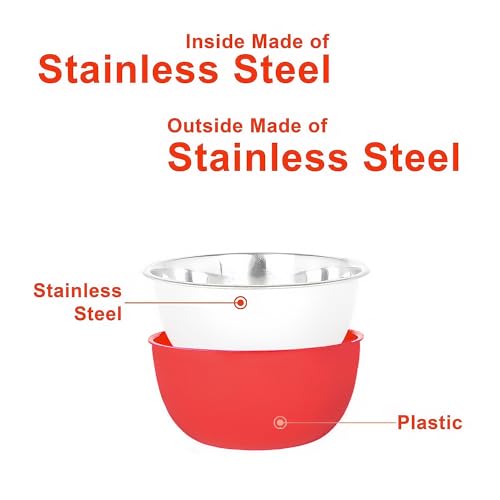 Zaib Microsafe Stainless Steel Mixing Bowl Set with Airtight Lids – Set of 3 (14cm, 16cm, 18cm) | Microwave Safe Food Storage Containers for Kitchen, Serving, & Meal Prep (red plain 3) - Image 4