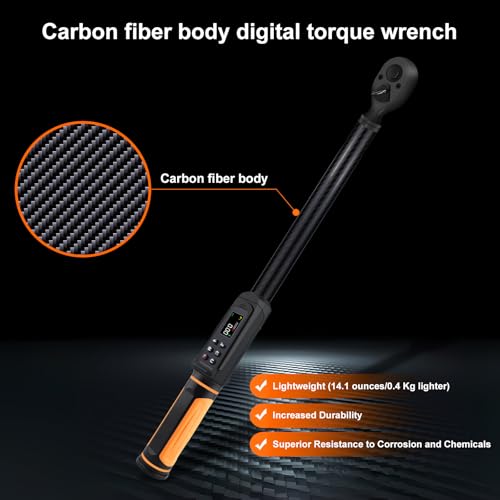 Uharbour Digital Torque Wrench 1/2 Drive with Carbon Fiber Body, 2.2-147.5 Ft.lb Range, ±1% Accuracy with Vibration, Buzzer and LED Alert, Suitable for Car, Motorcycle and Bicycle - Image 2
