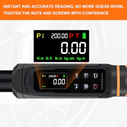 Uharbour Digital Torque Wrench 1/2 Drive with Carbon Fiber Body, 2.2-147.5 Ft.lb Range, ±1% Accuracy with Vibration, Buzzer and LED Alert, Suitable for Car, Motorcycle and Bicycle - Image 5