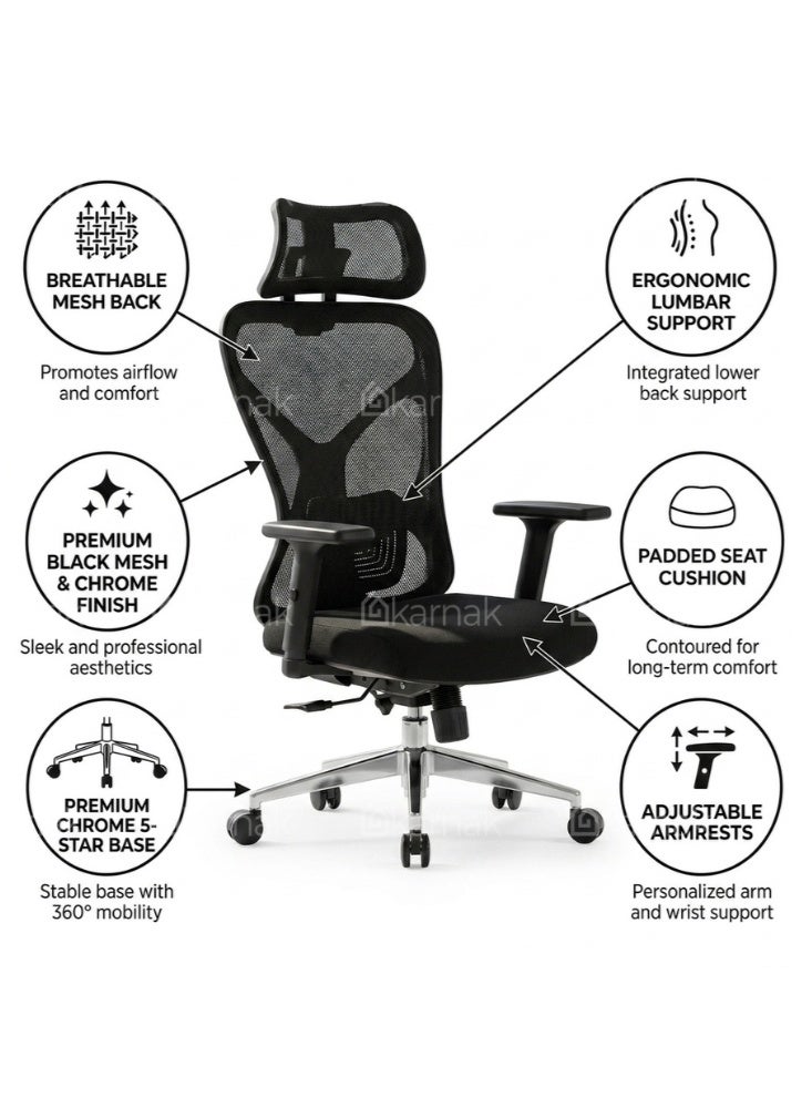 Karnak Model Jude High Back Office Chair, Executive Computer Office Chair - Advanced Ergonomics, High-Back, Breathable, Adjustable Lumbar Support - Image 4