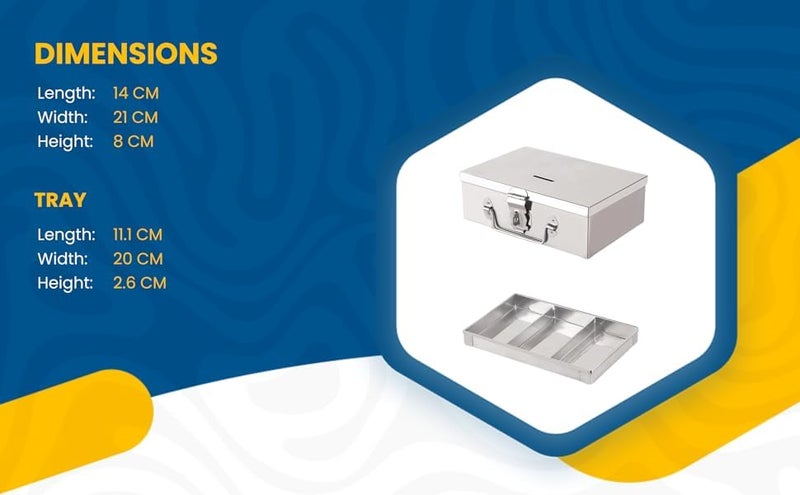 GinoSet Stainless Steel Storage Boxes Safe Locker Box Cash Box for Shop Counter Drawer and Multi Purpose use with 1 Removable Tray Steel Box with 4 Compartment - Image 3