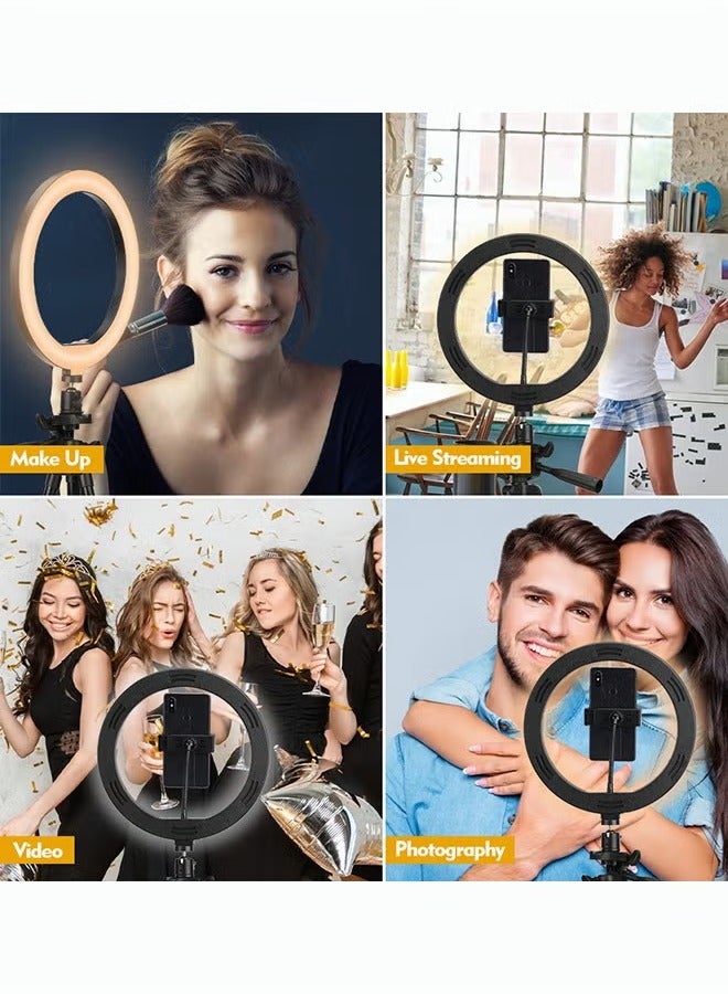 YelaJoy 10 inch Selfie Ring Light with 50inch Extendable Tripod Stand & Phone Holders 3 Color Modes and 11 Brightness Ring Light for Makeup Video Live Streaming - Image 5