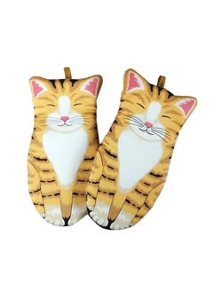 New Cotton Cat Paw Oven Gloves Heat Resistant Big Orange Cat Gloves Pair
