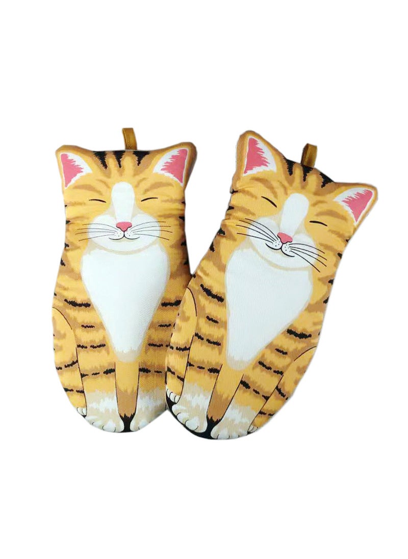 Generic - New Cotton Cat Paw Oven Gloves Heat Resistant Big Orange Cat Gloves Pair - Image 1
