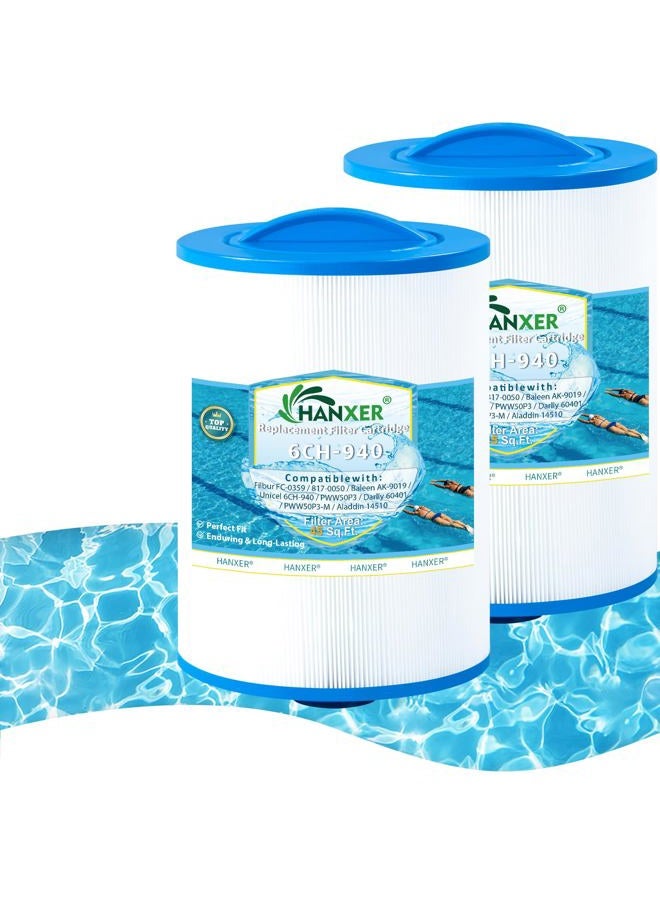 HANXER Spa Filter Cartridge Replaces for Unicel 6CH-940, PWW50P3, 817-0050, Filbur FC-0359, 25252, 03FIL1400, 14510, AK-9019, Darlly 60401 Hot Tub Filter, 1 1/2" SAE Thread Screw in Filter, 2 Pack - Image 1