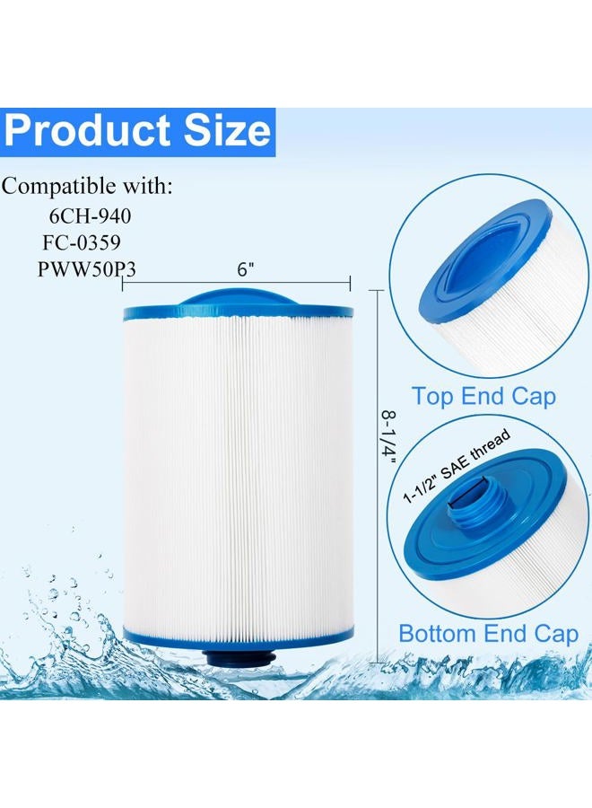 HANXER Spa Filter Cartridge Replaces for Unicel 6CH-940, PWW50P3, 817-0050, Filbur FC-0359, 25252, 03FIL1400, 14510, AK-9019, Darlly 60401 Hot Tub Filter, 1 1/2" SAE Thread Screw in Filter, 2 Pack - Image 2