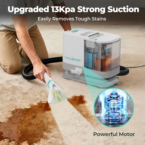 HAUSHOF Portable Carpet Spot and Upholstery Cleaner Machine, 13Kpa Powerful Suction & Spot Remover, Deep Stain Cleaning for Rug, Carpet, Car Seats, Pets, Stairs, Couches, with Cleaning Solution - Image 3