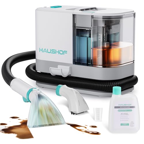 HAUSHOF Portable Carpet Spot and Upholstery Cleaner Machine, 13Kpa Powerful Suction & Spot Remover, Deep Stain Cleaning for Rug, Carpet, Car Seats, Pets, Stairs, Couches, with Cleaning Solution - Image 1