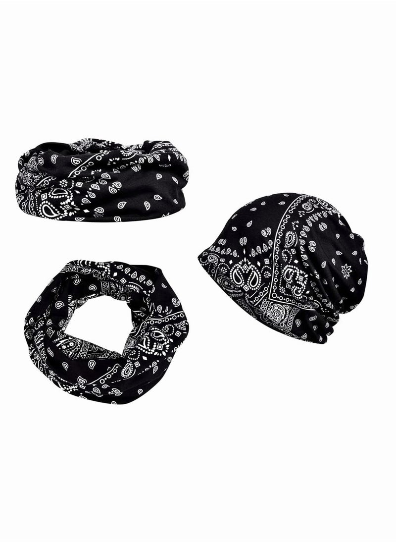 SYOSI - Turban Hat, SYOSI Spring Summer One Piece Double Layer Stretchy Cotton Cashew Hat, Cool Hip Hop Turban Hat, Women Men Loose Slouchy Beanie Cancer Snood Cap (Black) - Image 1