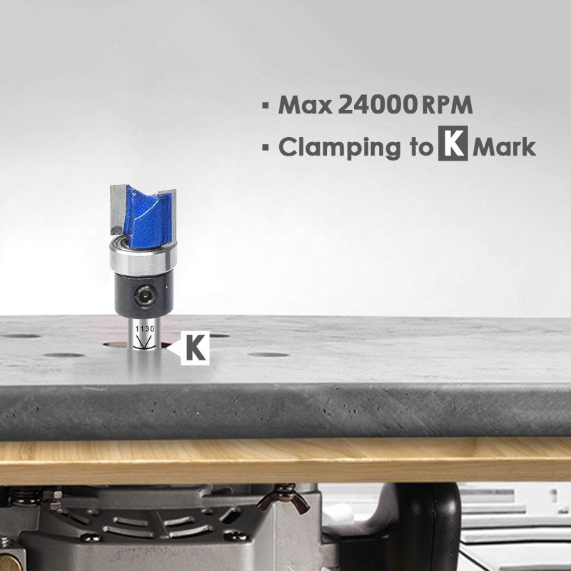 KOWOOD Plus Pattern Flush Trim Router Bit Set 1/4” Shank,Top Bearing Flush Trim Bit Kit.Cutting Height in 25/64”,3/4”,1”,1-1/2”.with Updated C3 Carbide.Great for Trim Shelf Edging, Veneer or Laminate - Image 5