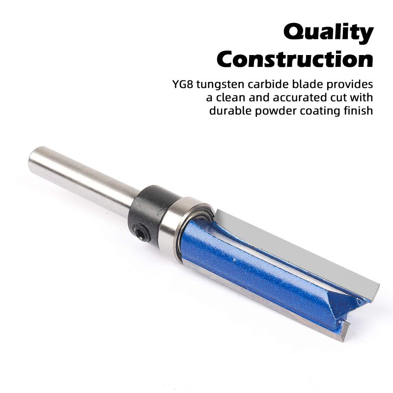 KOWOOD Plus Pattern Flush Trim Router Bit Set 1/4” Shank,Top Bearing Flush Trim Bit Kit.Cutting Height in 25/64”,3/4”,1”,1-1/2”.with Updated C3 Carbide.Great for Trim Shelf Edging, Veneer or Laminate - Image 4