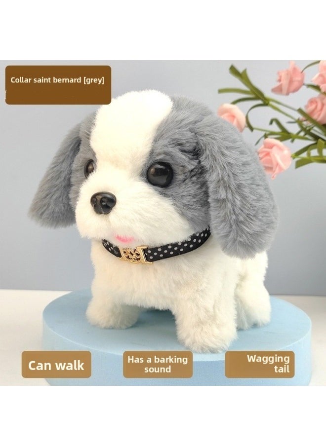 Simulation Plush Toy Dog Children's Toy Can Walk Can Call Electric Puppy Boy Electronic Pet Dog-Color:St Bernard Gray-Specification:No Battery, No Collar, No Tie  - Image 1
