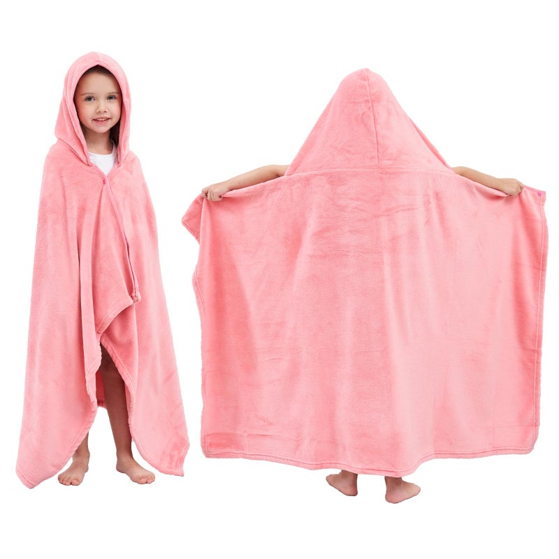 Hiturbo Kids Hooded Bath Towel: Soft Plush Pool Beach Fleece Towel Blanket - 50"x30" Toddler Towels Wrap for Boys Girls 3-12 Years (Pink) - Image 1