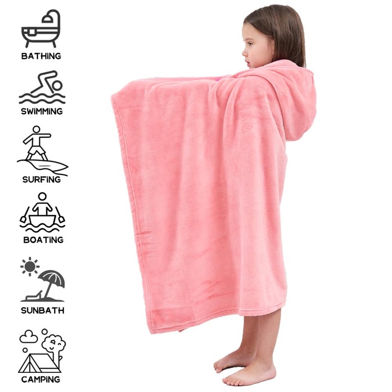 Hiturbo Kids Hooded Bath Towel: Soft Plush Pool Beach Fleece Towel Blanket - 50"x30" Toddler Towels Wrap for Boys Girls 3-12 Years (Pink) - Image 4