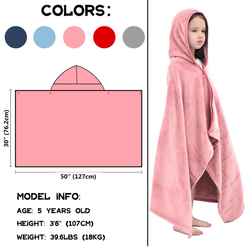Hiturbo Kids Hooded Bath Towel: Soft Plush Pool Beach Fleece Towel Blanket - 50"x30" Toddler Towels Wrap for Boys Girls 3-12 Years (Pink) - Image 2