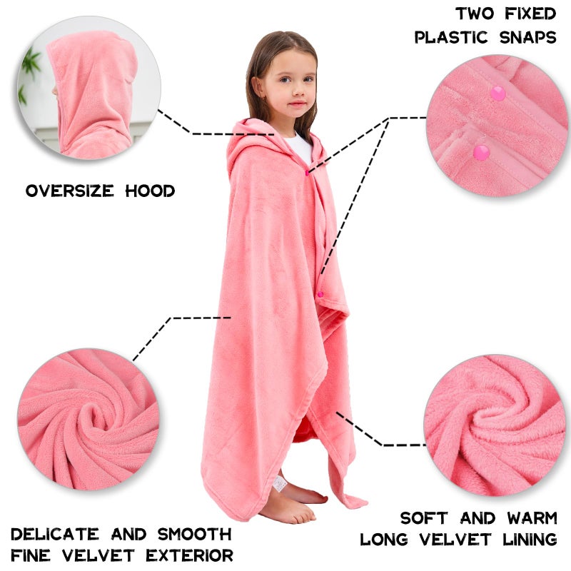 Hiturbo Kids Hooded Bath Towel: Soft Plush Pool Beach Fleece Towel Blanket - 50"x30" Toddler Towels Wrap for Boys Girls 3-12 Years (Pink) - Image 3