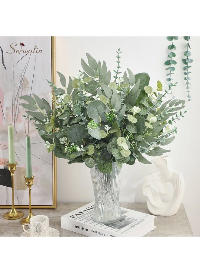Serwalin 300 pcs Artificial Mixed Eucalyptus Leaves Stems Bulk, 4 Kinds Silver Dollar Eucalyptus Leaves Picks,Faux Greenery Stems Sprays for DIY Bouquets Floral Arrangement Home Decor - Image 2