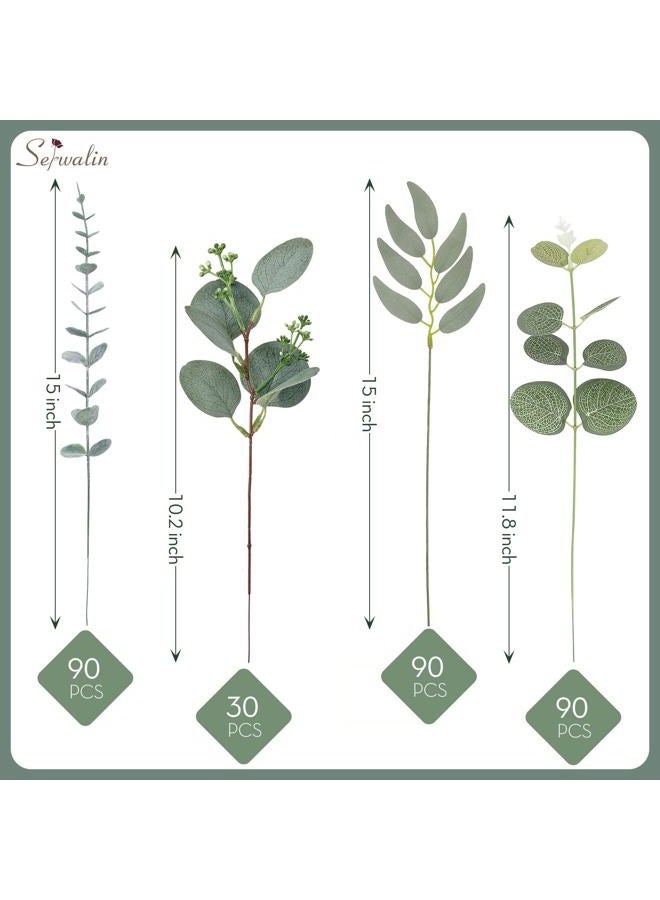 Serwalin 300 pcs Artificial Mixed Eucalyptus Leaves Stems Bulk, 4 Kinds Silver Dollar Eucalyptus Leaves Picks,Faux Greenery Stems Sprays for DIY Bouquets Floral Arrangement Home Decor - Image 3