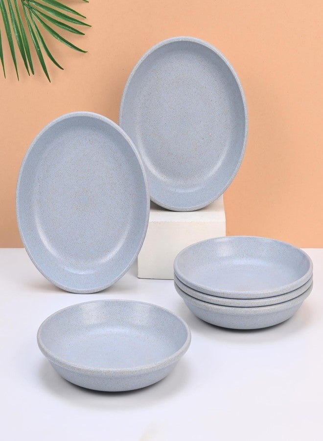 Eha Earth-Friendly Small Plates Set for Snacks | Snacks Plates Set of 6 | Snacks Plates Made with Rice Husk Biocomposite | Microwave Safe Plates | Snack Plate Set for Kitchen| 6 inch | Azure - Image 1