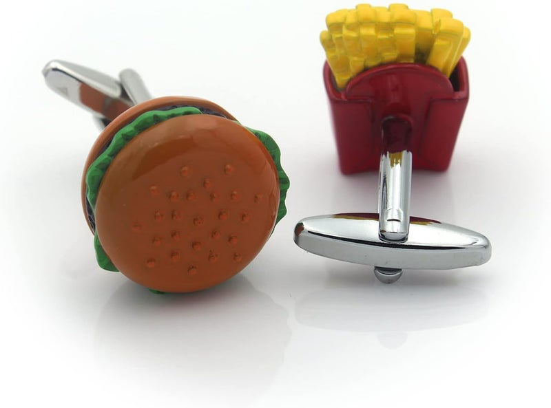 Vcufflinks Hamburger and French Fries Cufflinks Funny Burger Fast Food Cuff Links - Image 3
