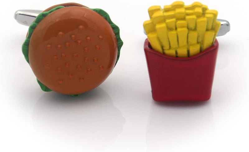 Vcufflinks Hamburger and French Fries Cufflinks Funny Burger Fast Food Cuff Links - Image 2