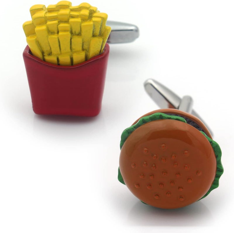 Vcufflinks Hamburger and French Fries Cufflinks Funny Burger Fast Food Cuff Links - Image 1