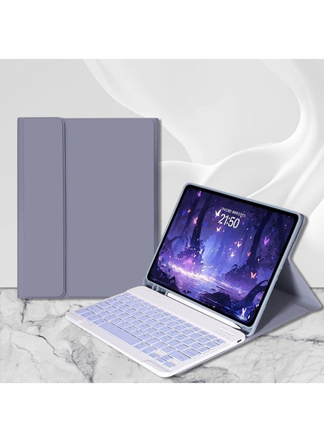 For 2024 IPad Keyboard Protective Case Built-in Pen Slot 10 Generation 11Pro Apple Hibernation Protective Case Leather Case-Color:Purple Gray + 10inch Keyboard-Applicable Models:Ipad Pro 2018/2020/2021/2022 Version Full Screen  - Image 1