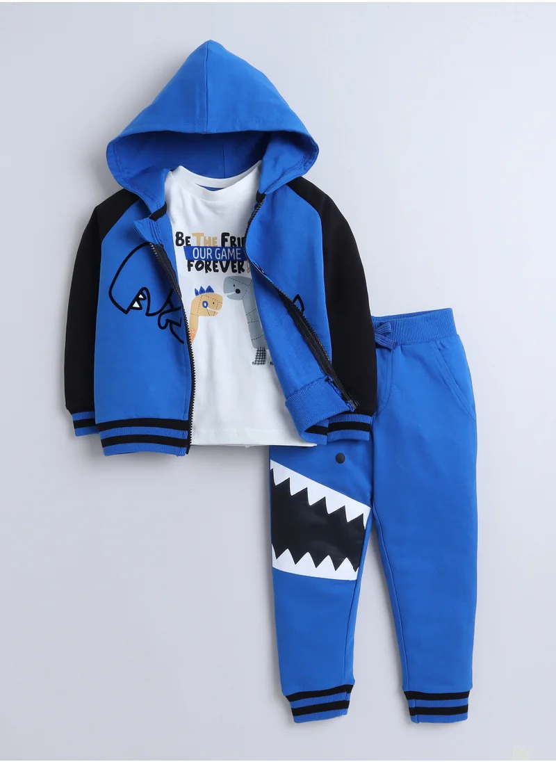 victor and jane Boys' 3-Piece Set Tracksuits- Off-white Long tee, Blue fullzipper Hoody Jacket and Jogger ,(6mo - 3Yrs )