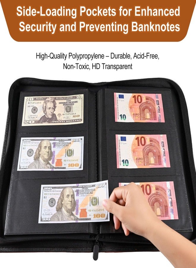 WITHYU Currency Album with 180 Pockets - WITHYU Ringless Banknote Collection Album with Clear Non-PVC Sleeves for Banknotes, Bills, Tickets, and Collectibles (Rust) - Image 3