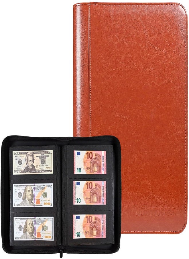 WITHYU Currency Album with 180 Pockets - WITHYU Ringless Banknote Collection Album with Clear Non-PVC Sleeves for Banknotes, Bills, Tickets, and Collectibles (Rust) - Image 1