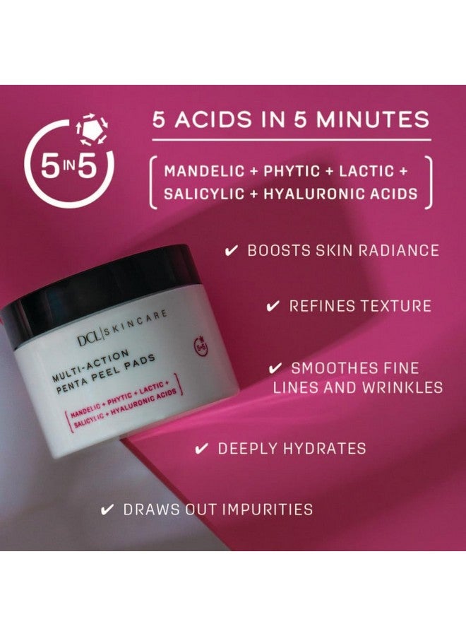 DCL Skincare Multiaction Penta Peel Renew Skin In 5 Mins Gentle Acid Peel Resurfaces Unclogs Pores Hydrates Salcylic Mandelic Phytic Hyaluronic And Lactic Acids 50 Pads - Image 5
