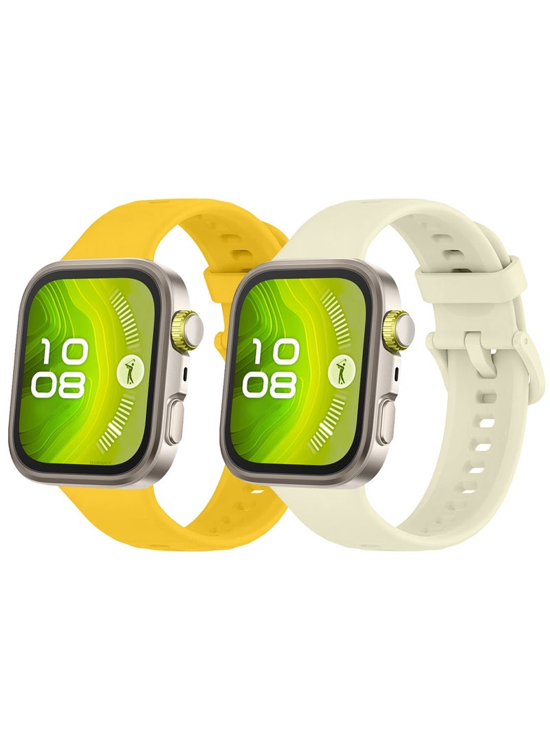 CATANES 2Packs Wristband for Huawei Watch Fit 3/Fit 4/Fit 4 Pro Bands, Silicone Bracelet Quick Release Arm Band, Replacement Smartwatch Band Quick Release Sport Straps - Yellow Cream - Image 3