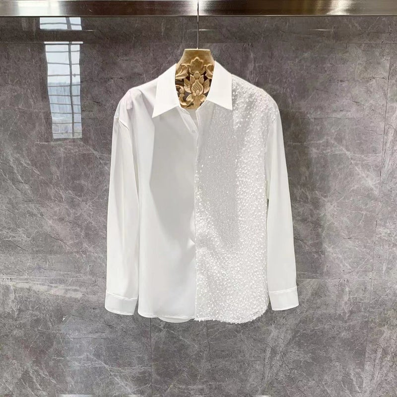 قميص طويل الأكمام بتصميم عصري جديد عالي الجودة للرجال بأسلوب كوري، قميص أنيق وعصري - Image 1