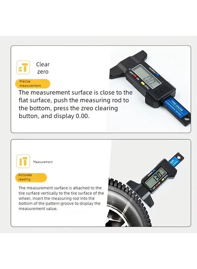 Black Digital Tire Tread Depth Gauge LCD Display Millimeter Inch Conversion Tool - Image 5