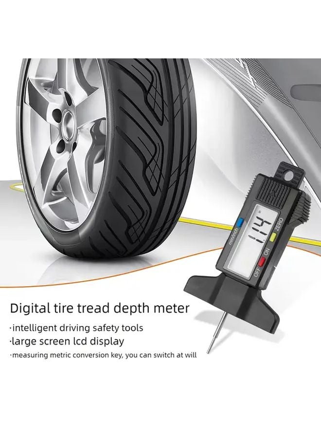Black Digital Tire Tread Depth Gauge LCD Display Millimeter Inch Conversion Tool - Image 2